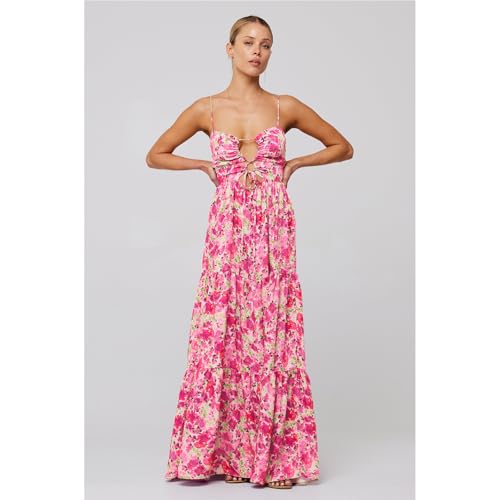 Image of Women Floral Maxi Dresses 2025 Sleeveless Spaghetti Strap Cut Out Casual Beach Midi Long Dress
