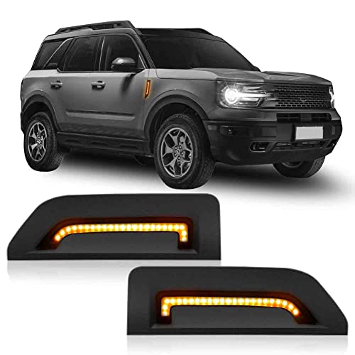 DZG LED Side Marker Lights Turn Signal Lights Compatible with Bronco Sport Base Big Bend Outer Banks Badlands First Edition 2021 2022 2023, Smoked Lens, Pack of 2