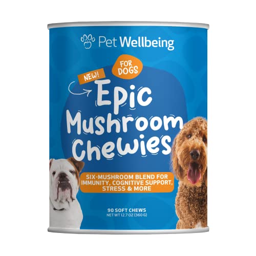 Pet Wellbeing Epic Mushroom Chewies For Dogs - Vet-Formulated - Immune Support, Cognitive Health, Adaptogenic Stress Support With Reishi, Chaga, Lion's Mane Medicinal Mushrooms - 90 Soft Chews #TOP19