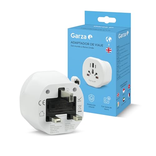 Garza - Adaptador de Viaje UK Tipo G para Inglaterra, Irlanda, Singapur y más, 5 en 1 Compacto y Seguro, Diseñado para Viajeros Internacionales