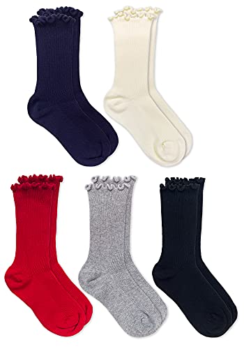 Jefferies Socks Girls' Ripple Ruffle Trim Seamless Turn Cuff Crew Socks 5 Pack2