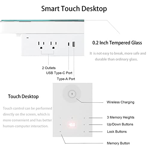 Rsn Trend Glass Standing Desk With Drawer, 45 X 23 Inch Adjustable Electric Height Desk, Dual Motor White Home Office Desk With Wireless Charging, Usb Ports #TOP5