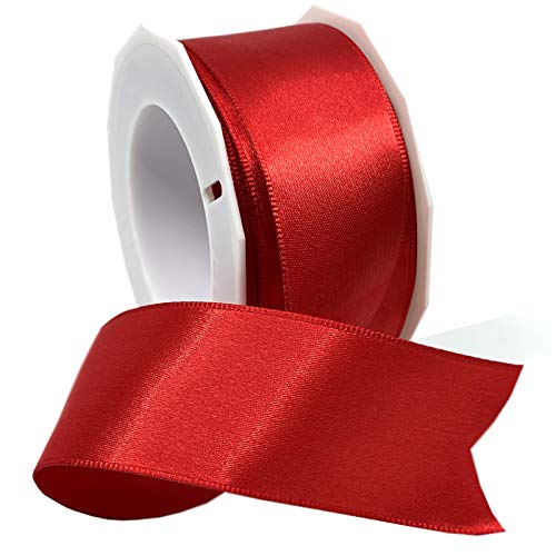 Morex Ribbon Wired Satin Ribbon Gift Wrapping Christmas and Wedding Dcor Silk Ribbons for Crafting and Floral Arrangements 1-1/2 inch by 10 Yards Red