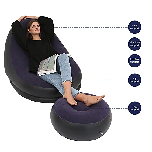 Plko Inflatable Chair With Household Air Pump, Inflatable Lounge Chair For Indoorbedroom Readingroom Livingroom Office Balcony,Outdoor Travel Camping Picnic，Neo(Blue And Black) #TOP2