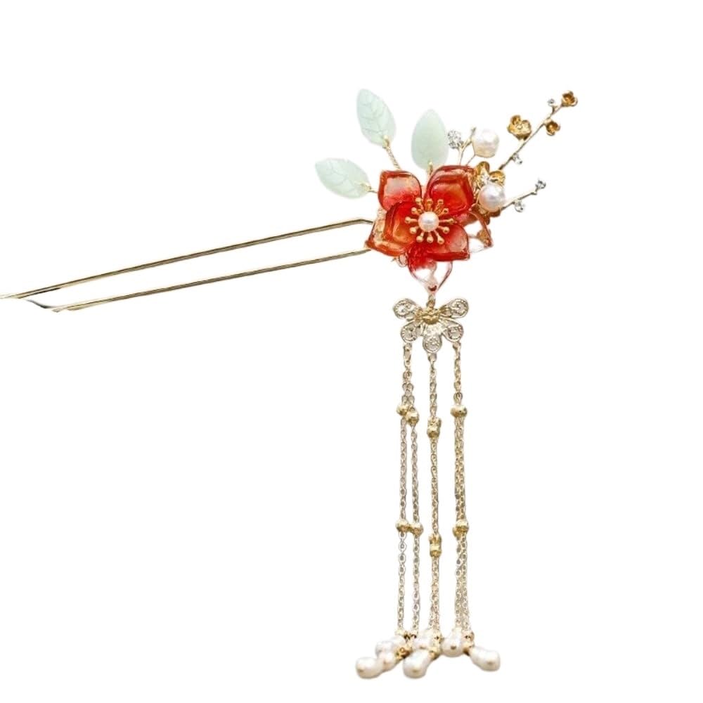 capelli cinesi Bacchette for capelli vintage, accessori for capelli cinesi Hanfu, forcine for capelli da donna, con fiori e perle, nappa lunga