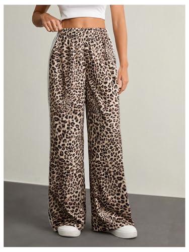 Women's Cheetah Leopard Pants Stripe Side Wide Leg Baggy Sweatpants Y2k Hip Hop Sweat Pants4