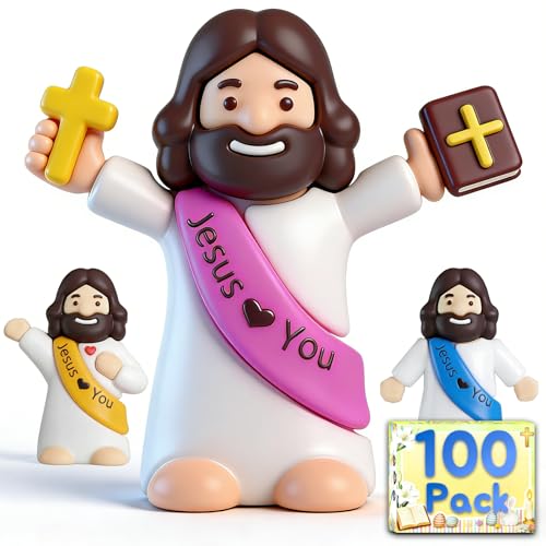 100PCS Little Jesus Figures Mini Jesus Figurines in Bulk Multicolor Tiny Jesus Set with Jesus Loves You Figures for Easter Egg Stuffers Hide and Seek Baptism Faith Activities Religious Gifts