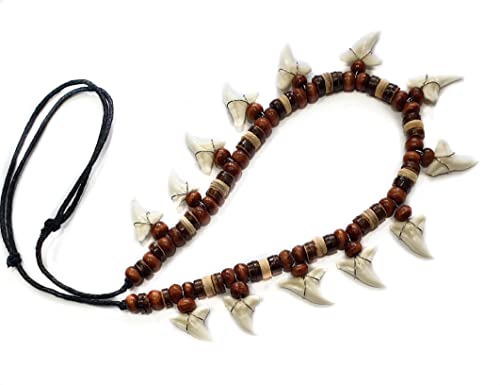 Swimmi Genuine Mako Shark Tooth Necklace For Men Women Boy Girl With Wooden Beads On Adjustable Waxed Cords Beach Surfer Handmade Jewelry Aa086, White, Greem #TOP1