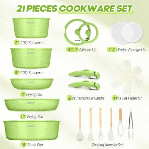UMETRE pots and Pans Set, Ceramic Nonstick Cookware Set Detachable Handle, Induction Kitchen Cookware Sets with Removable Handle, Non Stick RV Cookware Set, Dishwasher & Oven Safe by UMETRE - Used condition - Image 2