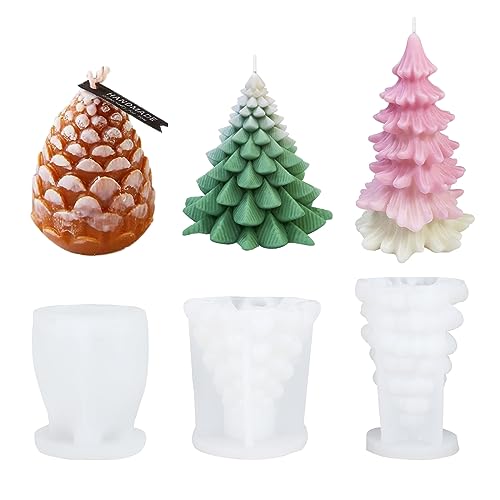 3 Pcs Christmas Tree Candle Moulds, 3D Pine Cone Candle Mold, DIY Handmade Silicone Mold Resin Mold Candle Making Mould, for Aromatherapy Candle, Soap, DIY Christmas Party Home Decor