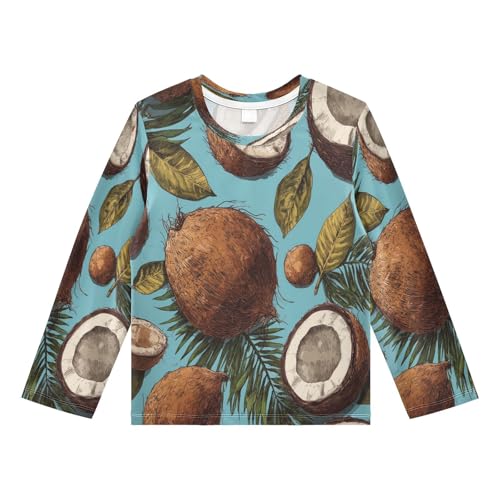 Coconut Leaves and Fruits Boys Rash Guard Long Sleeve UPF 50+ Boys Swim Shirt Quick Dry Shirt for 3-12 Years