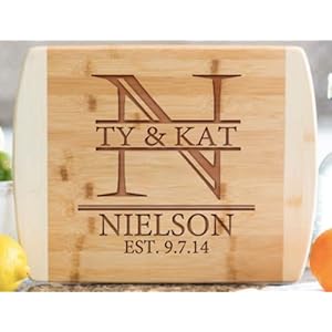 Personalized Cutting Board Wedding Gift for the Couple – Custom Cutting Board Wood Engraved (11″ x 14″ Two Tone Curved, Nielson Design) – Closing Gift for Home Buyers