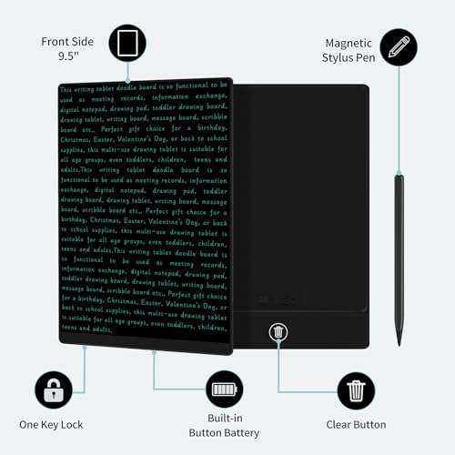 Image of Reusable LCD Writing Tablet For Adult: 9.5 Inch Full Screen Digital Drawing Tablet Erasable Digital Notepad Business Office Students Home Gifts For Birthday, Black