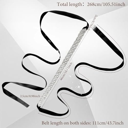 Extended Rhinestone Belt for Formal Dress, Fancy Women Sparkly Crystal Black Belts Glitter Sequin Bridal Wedding Bling Jeweled Accessory2