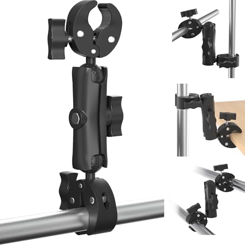 ZMHH Super Double Clamp Mount Umbrella Camera Pole Clamp Holder 360 Magic Socket Arm Ball Head for Umbrella Chair Clip Photo Studio Light Stand Photo Boom Stand Cross Bar Stroller Flag Holder Mount