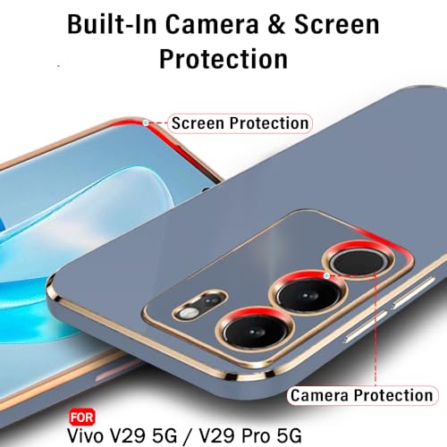 Image of TheGiftKart TPU Luxurious Chrome-Plated Back Cover Case Compatible with Vivo V29 / V29 Pro 5G|Raised Lips for Camera and Screen Protection|Shockproof Design|Stylish Cover for Vivo V29 (Greyish Blue)