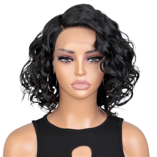 yinxx240708 12 inch Short Pixie Cut Wavy Bob Wigs 13x6x1