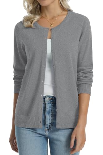 Image of QUALFORT Women's 100% Cotton Lightweight Cardigans Long Sleeve Knitted Button Down Sweater