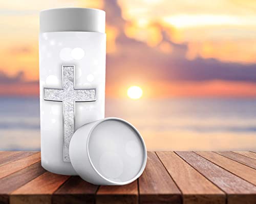 Image of Silver Cross Scattering Tubes for Human Ashes TSA Approved Scattering Urn and Eco-Friendly Biodegradable Urns for Human Ashes & Biodegradable Urn for Burial at Sea
