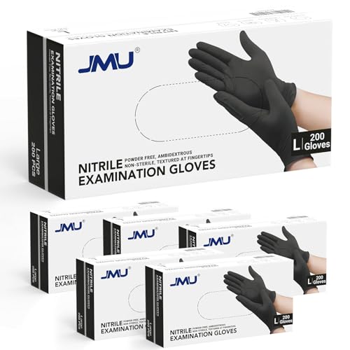 Image of JMU Black Nitrile Gloves Large Case of 1200 3.5Mil Latex Free & Powder Free | Disposable Gloves for Medical, Food Prep, Cleaning