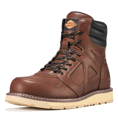 NINGO Steel Toe Boots for Men, Comfortable Water & Slip Resistant Mens Work Boots with Side Zipper, Electrical Hazard Protection Heavy Duty Safety Shoes for Industrial Construction Outdoor Warehouse