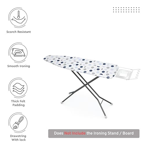 Image of Encasa Ironing Board Covers (18 x 49 inch) Drawstring Tightening with Thick 3 mm Felt Padding, Easy Fit, Scorch Resistant, Printed - Blue Moon