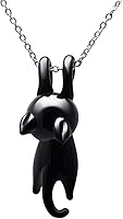Handmade Black Cat Hand-Blown Glass Pendant Necklace - Unique Kitty Jewelry on Stainless Steel Chain for Cat Lovers