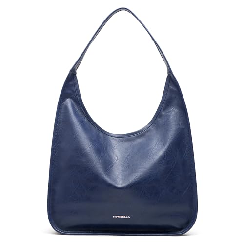 NEWBELLA Hobo Purse, PU Leather Shoulder Bag, Tote Handbag for Work and Travel (Blue)