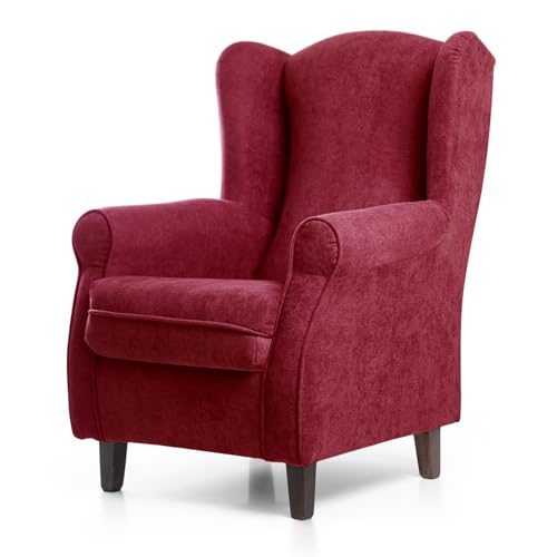 SUEÑOS ZZZ - Sillón Irene, sillón orejero de Lactancia tapizado en Tela Anti Manchas Color Rojo, sillón butaca para Dormitorio, salón o habitación de bebé