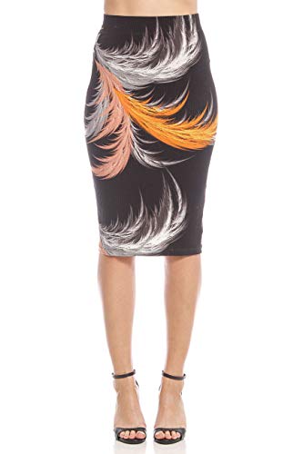 Saia Midi Estampada, Forum, Feminino, Preto/Amarelo/Laranja, P