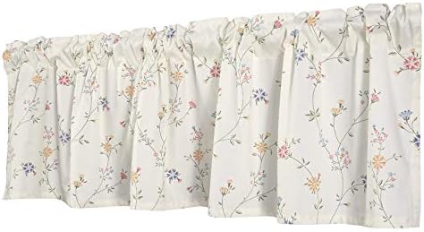 Dreamskull Short Kitchen Cafe Curtains Beige Small Curtians Window Valances for Bedroom Dining Room Bistro Drape Floral Print Cotton Valance for Small Window Rod Pocket Rustic 150cm Wide