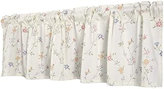 Dreamskull Short Kitchen Cafe Curtains Beige Small Curtians Window Valances for Bedroom Dining Room Bistro Drape Floral Print Cotton Valance for Small Window Rod Pocket Rustic 150cm Wide