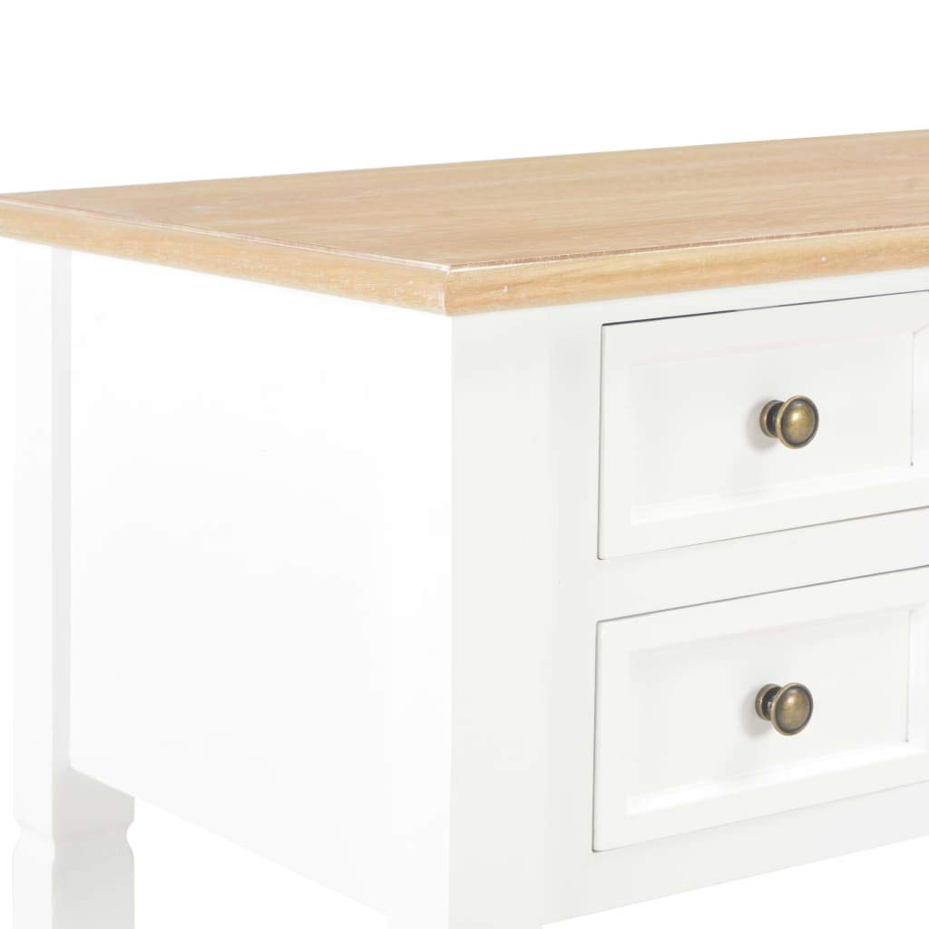 Escritorio blanco de MDF y madera de pino 109,5 x 45 x 77,5 cm con cinco cajones espaciosos para oficina, oficina en casa, con organizador para ordenador portátil, monitor y teclado
