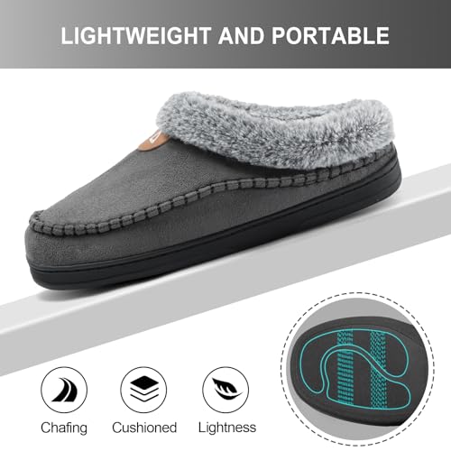 Image of ATHMILE Slippers for Men Warm Moccasin Memory Foam House Shoes Indoor | Outdoor Fuzzy Plush Fluffy Lined Clog Wide Slip-on Loafer for Home Bedroom Dad Gifts