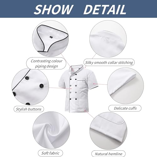 MeiLayM Veste de Chef pour Hommes Vêtement De Chef Professionnel Léger Vêtement de Cuisine à Manches Courtes Convient aux Chefs cuisiniers aux boulangers aux barmen Blanc-Noir,XL – vue 4