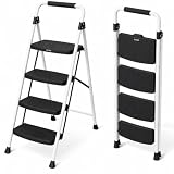 UZIRO Escalera Plegable 4 Peldaños, Blanco, Antideslizante