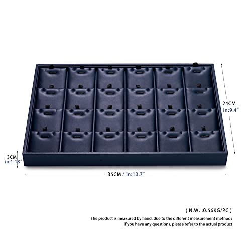 Leather Necklace Tray Jewelry Display Tray 24 Grids Necklace Display Trays Necklace Storage for Drawers With Removable Jewellery Cards Necklace Pendant Tray (Blue