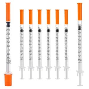 100 Pack 1ml Disposable Syringe, 31G 1cc 5/16 Inch (8mm) Lab Supplies Syringes, Individually Wrapped