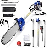 GarveeLife Benzin Hochentaster 43 CC, Leistungsstarker 2-Takt Motor Mit 30 cm Schwert, Ausziehbare Teleskopstange Bis 2,9 m, Hochentaster Benzin Für Baumschnitt, Astschnitt Und Gartenpflege