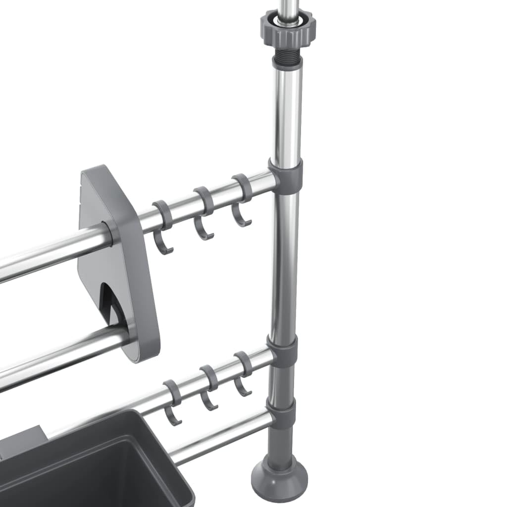 Küchenorganisator aus Aluminium verstellbar, platzsparend, 50 x 15 x 47 bis 80 cm, Silber, mit Küchenrollenhalter, Haken und Korb für Küche, Bad, Haushalt