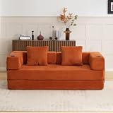 vutizal Faltbares Boden-Sofa, verwandelbares Sofa mit Kissen-Rückenlehne & Armlehne, mit Becherhalter & Seitentasche, Cordstoff – 2 Sitzer