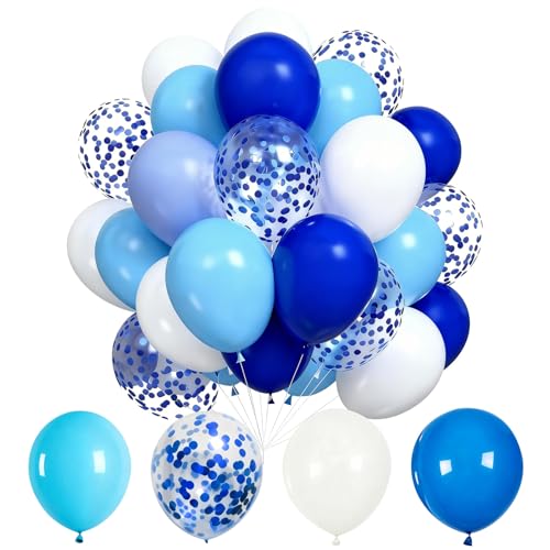 Ballons confettis bleus et blancs pour kit anniversaire et baby shower