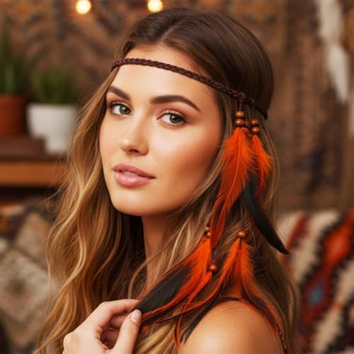 BARTOSI Boho Feather Headbands Hippie Headband Indian Headdress Hair Accessories for Women