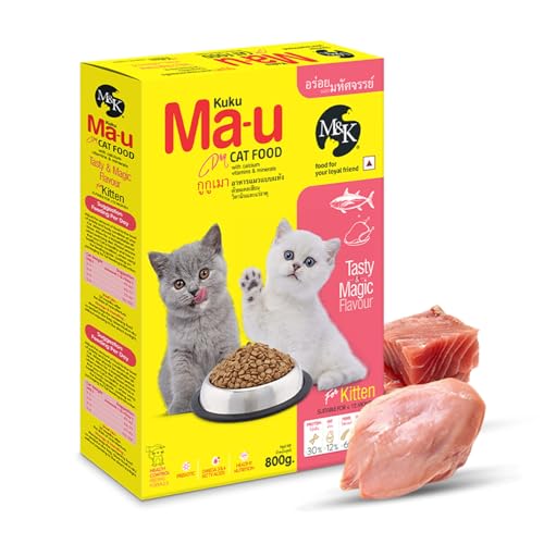 Image of M&K Kitten Cat Food - Tasty & Magic Flavour | Complete & Balanced Dry Food for Growing Kittens | Supports Healthy Growth, Strong Bones & Immunity | High Protein Nutrition | Crunchy Kibble | 800 gm