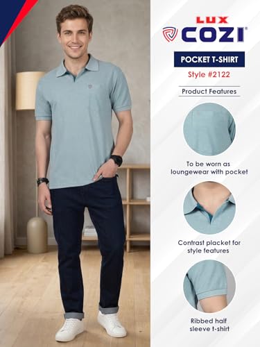 Image of Lux Cozi Men's Half Sleeve Soild Casual Regular Fit T-Shirt with Chest Pocket | Polo Tshirt for Men