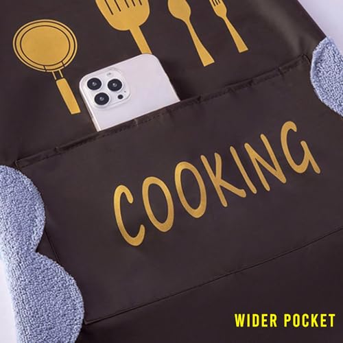 Yellow Weaves Kitchen Apron with Front Pocket and side Coral Velvet for Wiping Hands Towel, PVC Waterproof Cooking, Fits Men/Women, Home Restaurant, Pack of 1