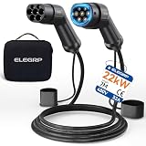 ELEGRP Cavo di ricarica tipo 2, 22 kW 7M 32 A 3 fasi, tipo 2 a tipo 2 Mode 3, cavo di ricarica per auto elettrica EV/PHEV con custodia per il trasporto, adatto per modello S/3/X/Y, VW ID.3 ID.4 e-Golf