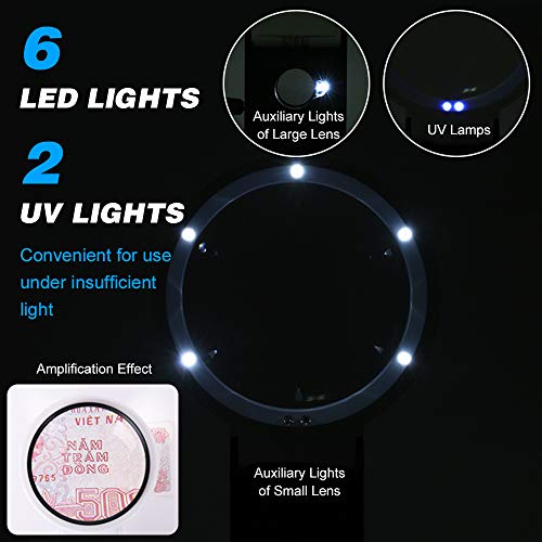 Lupa portátil Lupa multifuncional de 90 mm 5X / 25X Ampliação ajustável Espelho Redondo Dobrável com