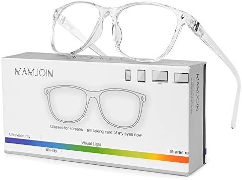 Mamjoin Computer Glasses, Square Anti Eyestrain Blue Light & UV Glare Blocking Glasses for Women Men Computer Phone Reading Game TV, Non Prescription Screen Bluelight Blocker Glasses, White