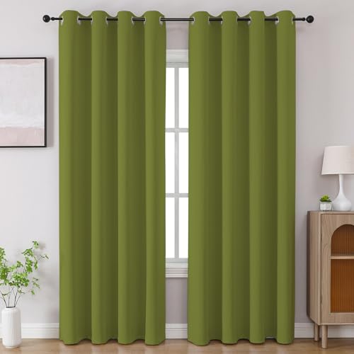 CUCRAF Green Blackout Curtains 84 inch Length 2 Panels Set, Room Darkening Drapes for Living Room Bedroom, Thermal Insulated Light Blocking Grommet Window Curtain (W52 x L84 Inch)